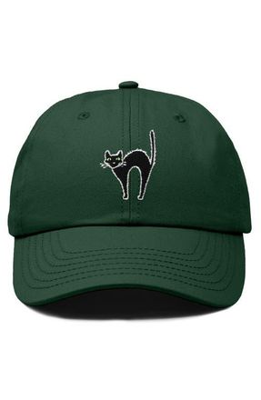 Dalix Black Cat Embroidered Casual Hat in Dark Green at Nordstrom