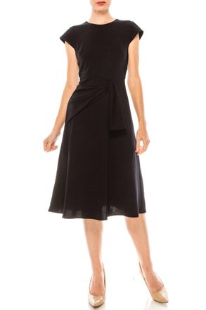 Donna Morgan Cap Sleeve A-Line Midi Dress In Marine Navy