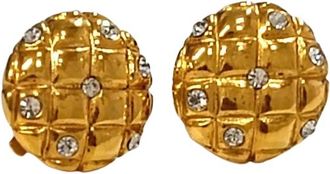 Chanel Vintage Gold Metal and Rhinestone Clip Earrings