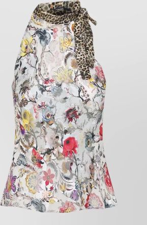 Roberto Cavalli florentine floral halterneck top leopard detail