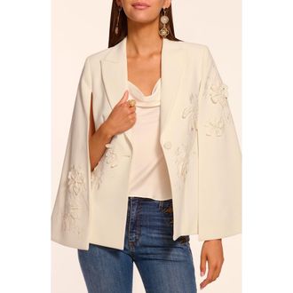 Ramy Brook Rosalinda Embroidered Floral Appliqu&eacute; Cape Sleeve Jacket in Ivory at Nordstrom, Size 12