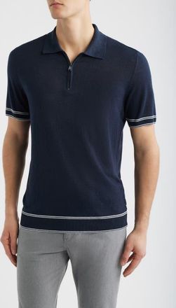 BOSS Norbertino Cotton Short Sleeve Tipped Sweater in Dark Blue at Nordstrom, Size Xx-Large