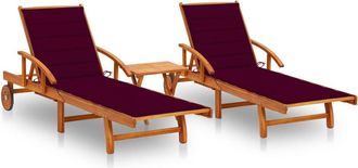 vidaXL Vidaxl - Tumbonas Con Mesa Y Cojines 2 Uds Madera Maciza De Acacia