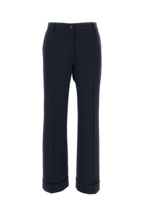 Alberto Biani Tailored Stretch Wool Trousers with Ankle-Length Cut and Turned-Up Hem