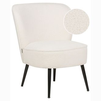 Beliani Sill&oacute;n Decorativo Acolchado Sin Reposabrazos Sala De Estar Boucl&eacute; Blanco Voss