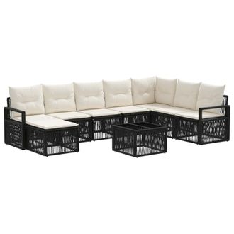 vidaXL Conjunto De Sof&aacute;s De Jard&iacute;n 9 Pcs Negro Rat&aacute;n Sint&eacute;tico Vidaxl