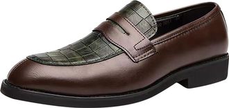 Generic Mens Wedding Dress Shoes Vintage Patent Without Lacing Slip On Loafers Round Toe Leather Shoe Block Heel Non Slip Fashion Low Top Footwear for Work Of