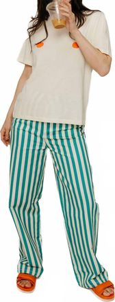 The Tiny Big Sister Striped Berta Long Denim In Off-White/emerald