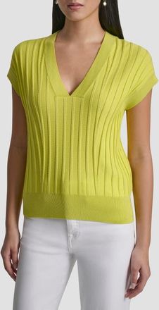 DKNY Rib Short Sleeve Sweater in Limeade at Nordstrom, Size X-Small