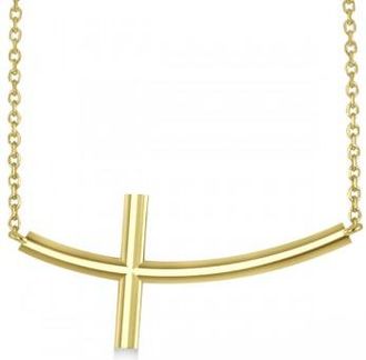 Allurez Curved Sideways Cross Necklace Religious Pendant 14k Yellow Gold