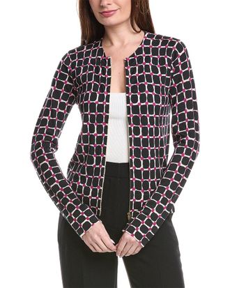 St. John Printed Wool-Blend Cardigan