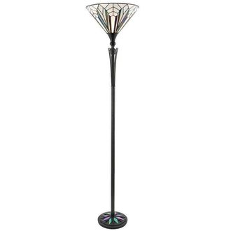 Loops 1.7m Tiffany Floor Lamp Black Stem & Retro Stained Glass Shade Uplighter i00002