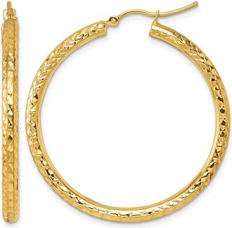 Diamond2Deal 10k Yellow Gold Diamond-cut 3mm Round Tube Hoop Earrings