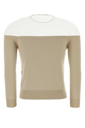 Maison Margiela Womens Sand Cotton Blend Sweater Beige Exterior: Nylon Maglieria