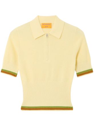 Guest In Residence Cropped Zip-Up Polo with Ribbed Texture