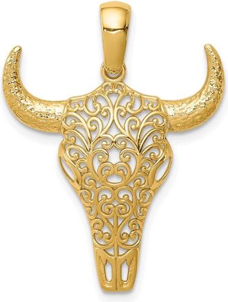 Diamond2Deal 14k Yellow Gold Filigree Steer Skull Pendant
