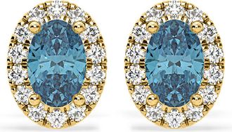 The Diamond Store Georgina Blue Lab Diamond 1.34ct Oval Halo Earrings in 18K Gold - Elara Collection