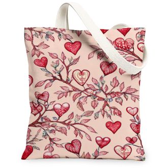 Generic ValentineS Day Hearts Canvas Tote Bags, Floral Love Pattern Reusable Shopping Bags, Lightweight Washable Shoulder Strap Ca, Peach, 13x15 Inch