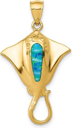 Diamond2Deal 14k Yellow Gold Polished Created Blue Opal Stingray Pendant
