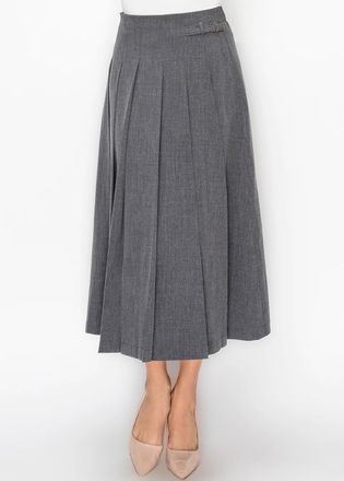 YAL New York Grey Pleated Midi Skirt