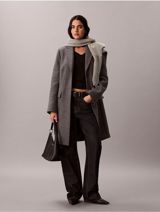 Calvin Klein Womens Tailored Single Breasted Wool Blend Coat - Grey - XL