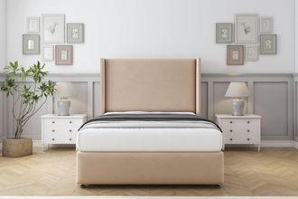 Comfort Beds Ayla Plush Divan Set No Drawers-54 Wingback-Footboard in Stone | Size: Small Double