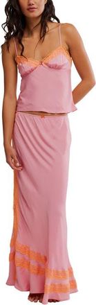Free People Wish You Were Here Camisole & Maxi Skirt Pajamas in Neon Grapefruit Comb at Nordstrom, Size X-Large