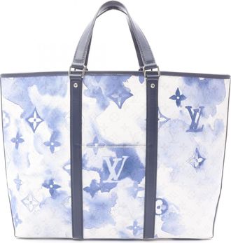 Louis Vuitton Blue White Coated Canvas Leather Handbag Tote Bag (Pre-Owned)