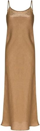 BASERANGE Zwarte Linnen Midi Jurk - Dames - Casual kleedjes - Bruin - L - Linnen - Kleedjes