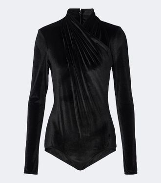 MUGLER Draped velvet bodysuit