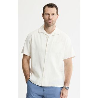J.A.C.H.S. Linen Blend Short Sleeve Camp Shirt in White at Nordstrom, Size Xx-Large