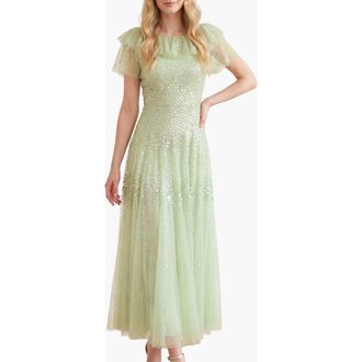 Needle & Thread Sunrise Sequin Short Sleeve Ankle Gown in Peppermint at Nordstrom, Size 10
