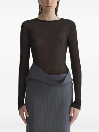 MUGLER Top semi trasparente a maniche lunghe - Nero