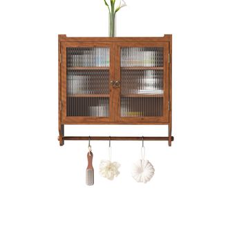 STILVORA Armario De Pared Con 2 Puertas De Cristal Y 3 Niveles, Toallero, Estilo Vintage, De Madera Maciza Y Mdf, 63&times;60&times;18 Cm, Marr&oacute;n