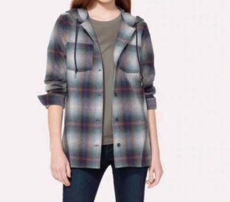 Pendleton Plaid Wool Hoodie In Green Plum