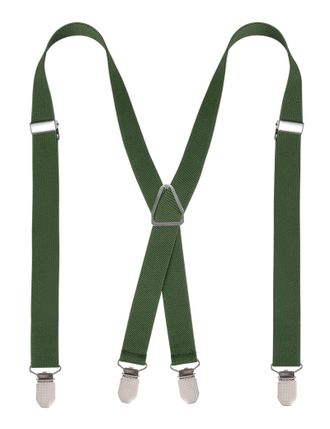 Alizeal Solid Skinny Braces X Shape for Men with 4 Clips, Olive Green