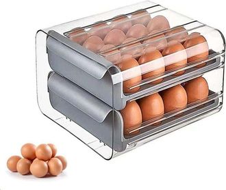 OEM Soporte Para Huevos, Caja De Huevos Apilable De Doble Capa Tipo Caj&oacute;n, Contenedor De Pl&aacute;stico Para Almacenamiento De Alimentos Frescos, Refrigerador, 
