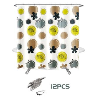 OEM Cortina De Ducha Con Estampado Floral + 12 Ganchos De Acero Inoxidable 304, Juego De Ba&ntilde;o Con Cortina De Ducha Con Estampado Floral De Acuarela Primav
