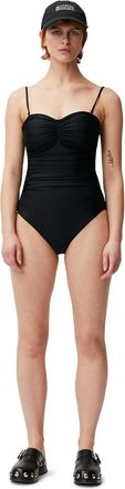 Ganni Recycled Solid Core Recycled Core Solid Gathered Swimsuit in Black Size 10 Womens