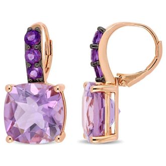 Amour 15 1/2 CT TGW Rose De France and Amethyst Leverback Earrings In Rose Plated Sterling Silver