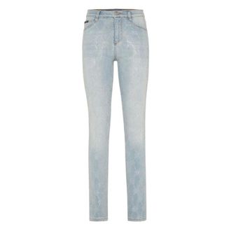 Philipp Plein Monogram High-Waisted Jegging Broek - Dames - Jeans - Blauw - Maat: W26 Zijde