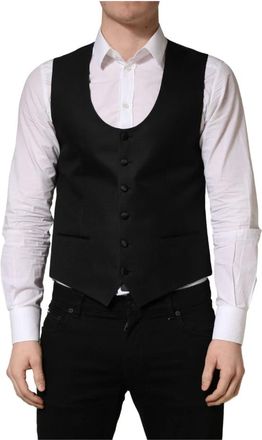 Dolce & Gabbana Suit Vests, male, Black, Size: M Single Breasted Waistcoat