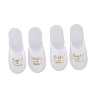 Frcolor 2 Pairs Gold Maid of Honor Disposable Fabric Slippers for Bridesmaids Wedding Party Footwear Non-Slip One-Off Hotel Slippers for Bridal Shower and Rec