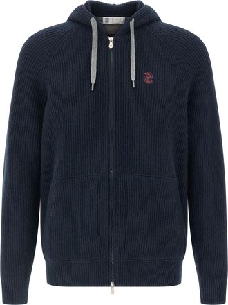 Brunello Cucinelli Hooded Cardigan Maglioni Blu-Uomo