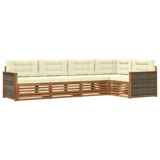 vidaXL Conjunto De Sof&aacute;s De Exterior Con Coj&iacute;n 5 Pcs Natural Y Crema Vidaxl