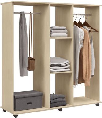 HOMCOM Homcom Armario Ropero Con Ruedas Armario Para Ropa Con Barra Estantes Abiertos Organizador Para Colgar Ropa De Dormitorio 120x40x128 Cm Matural