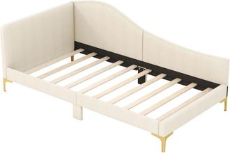 Costway Single Size Upholstered Daybed Rivet-Tufted Platform Bed-Beige - Costway