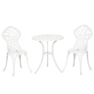 OUTSUNNY Aluminium Bistro Set Garden Coffee Table Chair Outdoor Dining Set White | TJ Hughes
