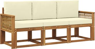 vidaXL Conjunto De Sof&aacute;s De Exterior 3 Uds. Natural Y Crema Poli&eacute;ster Vidaxl