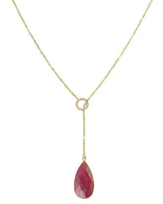 Liv Oliver 18K Plated Simulated Ruby Cz Lariat Necklace